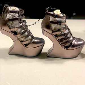 Gunmetal heel less wedges